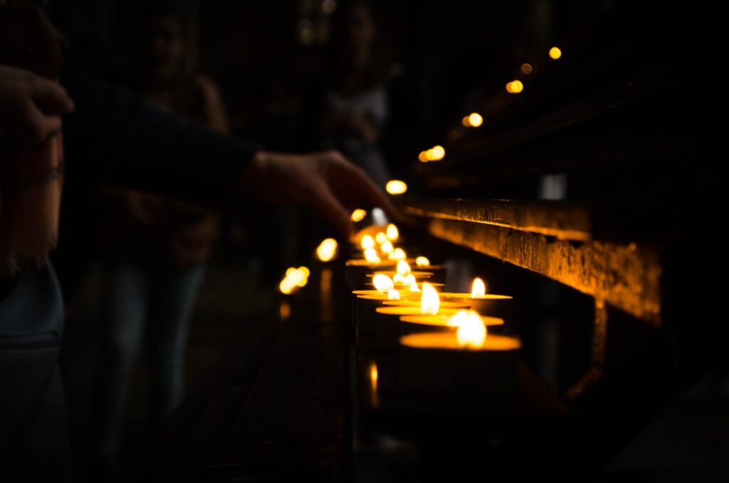 a row of lights in the night