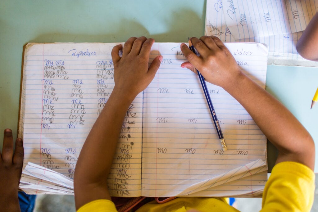 student working at a desk