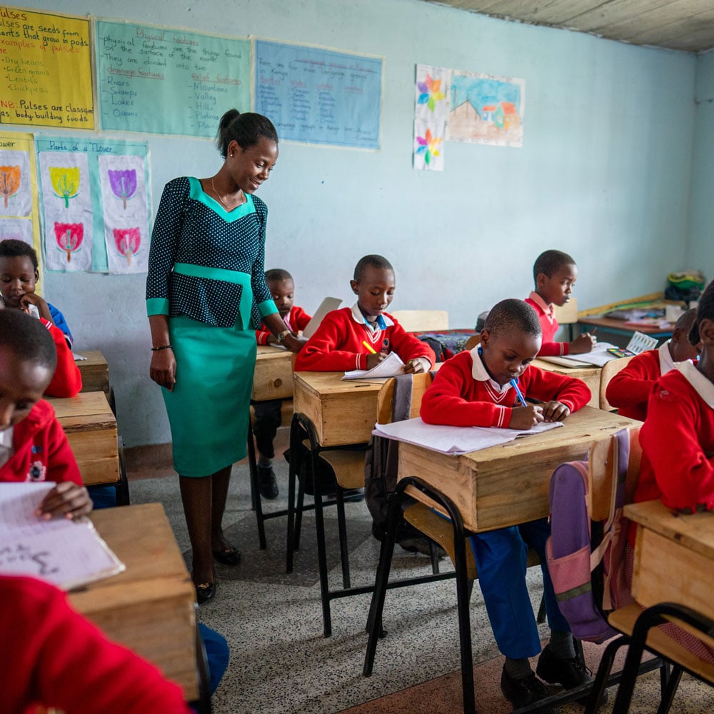 Elementary students in a classroom in Kenya.