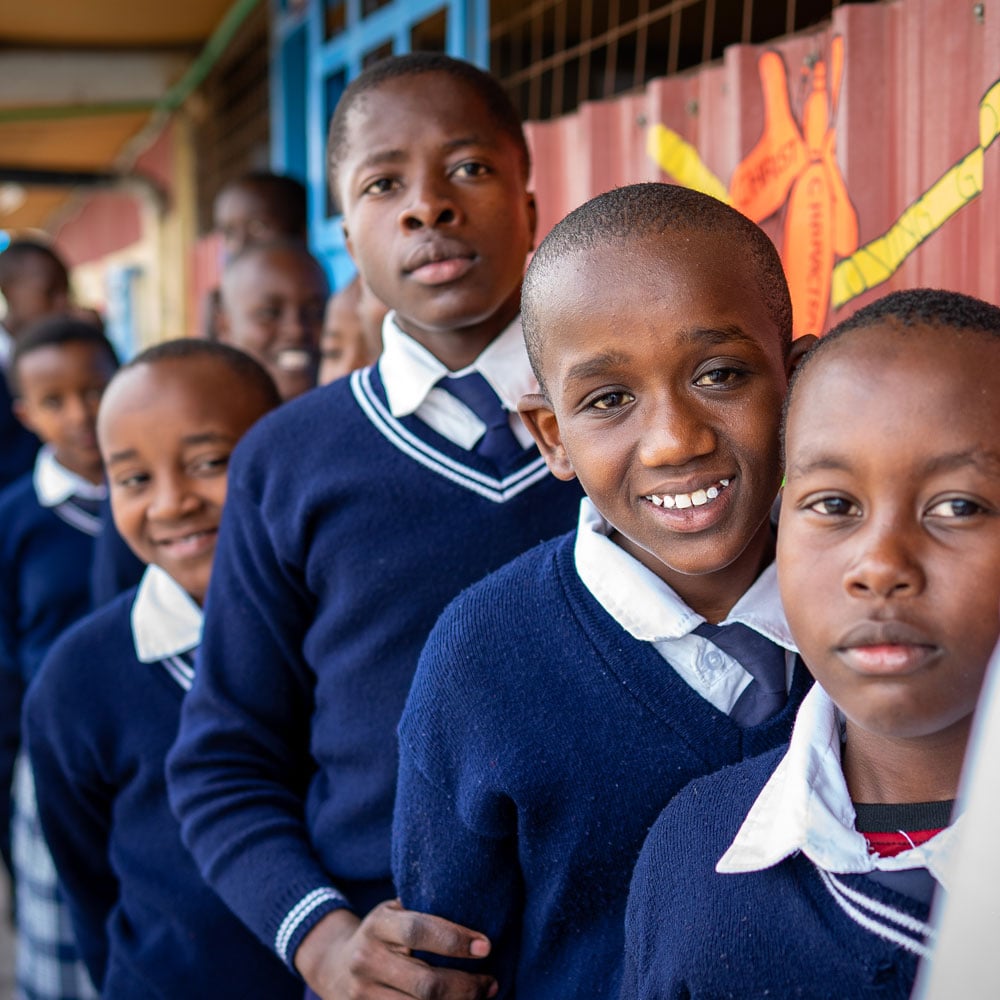 Kenyan students standing in a line